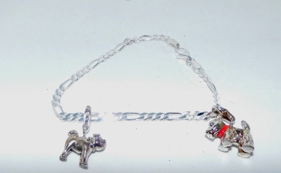 Hetty'S - Zilveren figaro armband - met 2 bedels  - Bulldog - Terriër