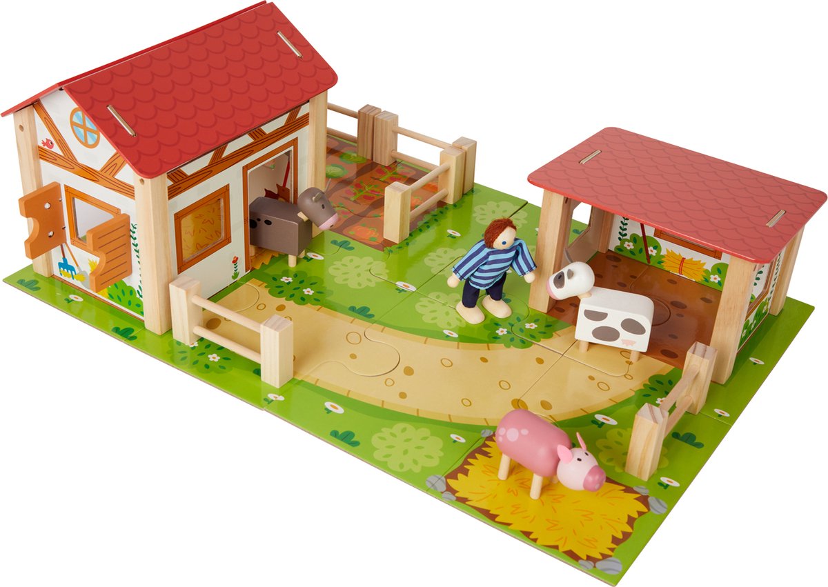 Goki-58497-Jouet ferme en bois avec 13 pieces pour jouer -Théo et Eva