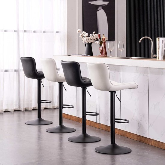 Set van 4 moderne keuken barkrukken Draaibare barkruk met rugleuning en voetensteun Verstelbare hoogte Eilandbarkruk Stijlvolle en comfortabele restaurantbarkruk