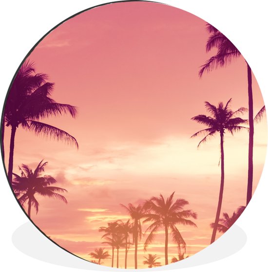 WallCircle - Wandcirkel - Muurcirkel - Lucht - Palmboom - Avond - Natuur - Tropisch - Aluminium - Dibond - ⌀ 120 cm - Binnen en Buiten XXL