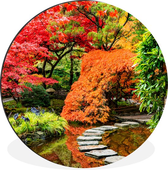 WallCircle - Wandcirkel - Muurcirkel - Bomen - Japans - Stenen - Pad - Natuur - Aluminium - Dibond - ⌀ 60 cm - Binnen en Buiten