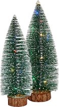 Mini decoratie kerstboompjes - set 2x st- gekleurd licht - 30-35 cm