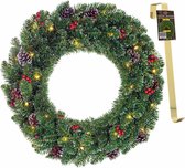 Couronne de Noël avec lumière et décoration - 142 branches - D45 cm avec crochet de suspension