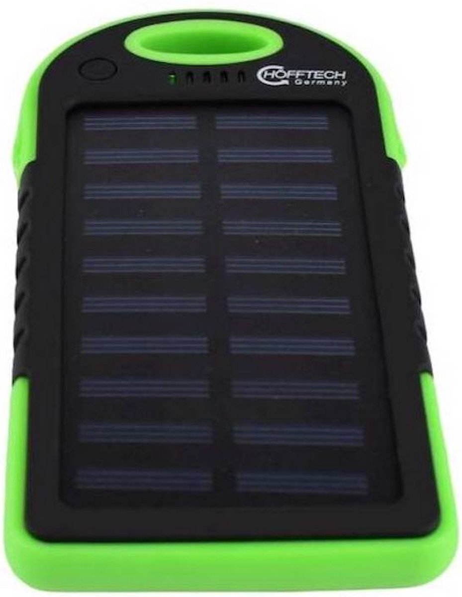 Hofftech - Solar powerbank - 5000 mah - zonne-energie - waterbestendig - zonnepaneel - 2x USB - klein formaat - zonne energie - geschikt voor samsung en iphone - waterproof - flashlight - lichtgewicht - waterproof - zonneenergie -5000 mah-powerbank