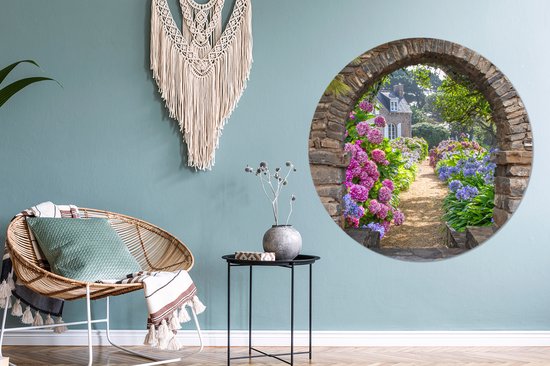WallCircle - Wall Circle - Wall Circle Indoor - Fleurs - Transparent - Hortensia - Été - 120x120 cm - Décoration murale - Peintures Ronds XXL