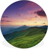 WallCircle - Wall Circle - Wall Circle Indoor - Berg - Herbe - Paysage - Soir - 90x90 cm - Décoration murale - Peintures Ronds