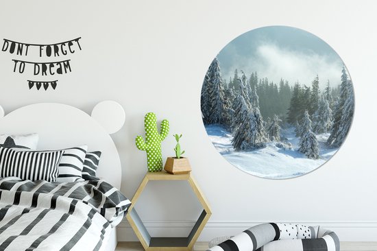 WallCircle - Wandcirkel - Muurcirkel - Bos - Sneeuw - Winter - Aluminium - Dibond - ⌀ 120 cm - Binnen en Buiten XXL