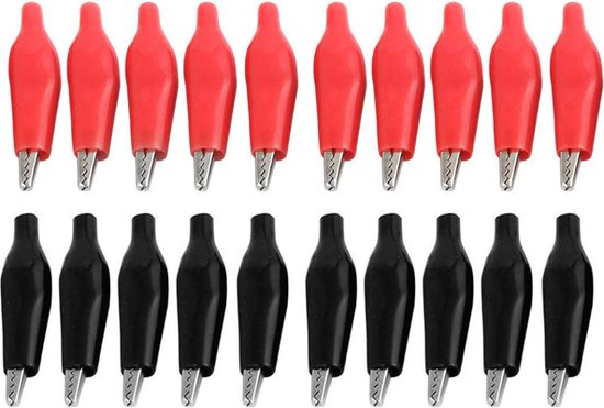 Fafeicy 20 stuks 28 MM metalen allig-ator klem, elektrische Croco-dile tang voor het testen van de meter van de sonde zwart en rood PVC huls materiaal, Test Draden Multimeter