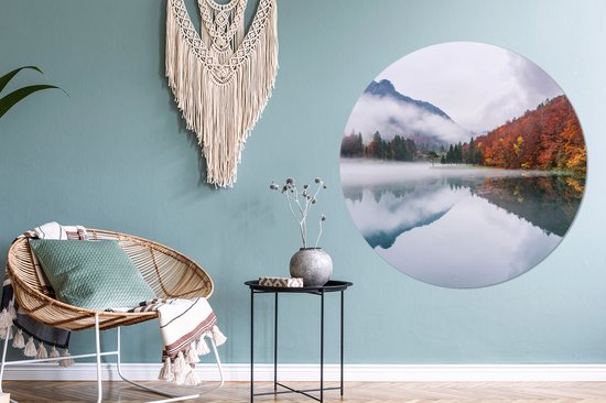 WallCircle - Cercle mural - Cercle mural intérieur - Automne - Brouillard - Water - Paysage - 120x120 cm - Décoration murale - Peintures ronds XXL