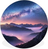 WallCircle - Wall Circle - Wall Circle Indoor - Montagnes - Ciel Etoilé - Brouillard - 90x90 cm - Décoration murale - Peintures Ronds