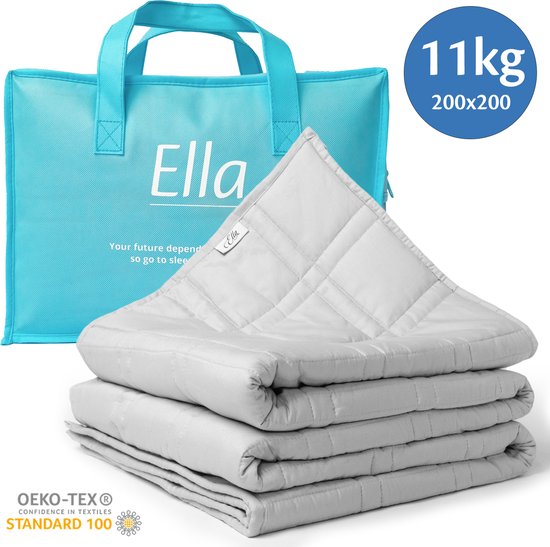 Ella® Verzwaringsdeken 11kg - 200 x 200cm - Zwaartedeken - Weighted Blanket - Verzwaarde Deken - OEKO-TEX Katoen - Lichtgrijs