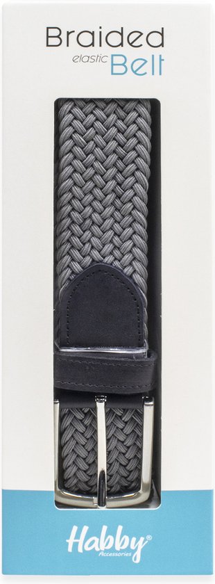 Habby Accessories - Elastische Broekriem - Stretch Riem - Vlecht Riem - Gevlochten Riem - Elastiek Riem - Unisex - geschikt voor zowel mannen als vrouwen - B 3.5 cm - L 120 cm - Grijs