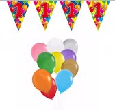 Folat - Verjaardag 1 jaar feest thema set 50x ballonnen en 2x leeftijd print vlaggenlijnen
