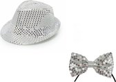 Faram Party verkleed hoedje en strikje - Zilver glitters - Verkleedkleding