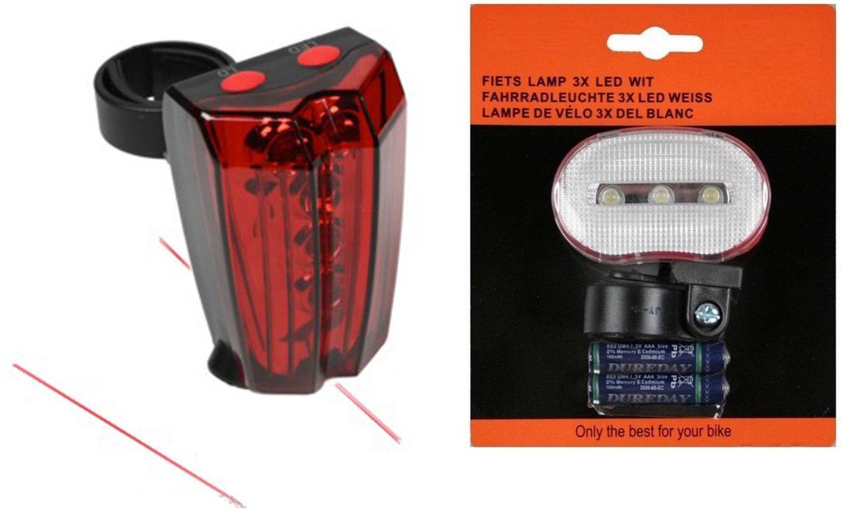Benson Fietsverlichting set - voor/achterlicht fiets - LED + Laser