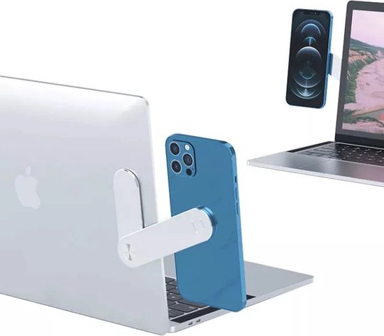Magnetische telefoonhouder voor laptop, slanke draagbare verstelbare computermonitor zijclip uitbreidingsbeugel voor 4-8 inch iPhone smartphone…
