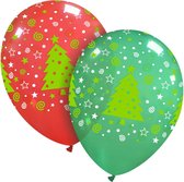 Kerstboom print latex ballonnen, 6 stuks, rood/groen, 30 cm