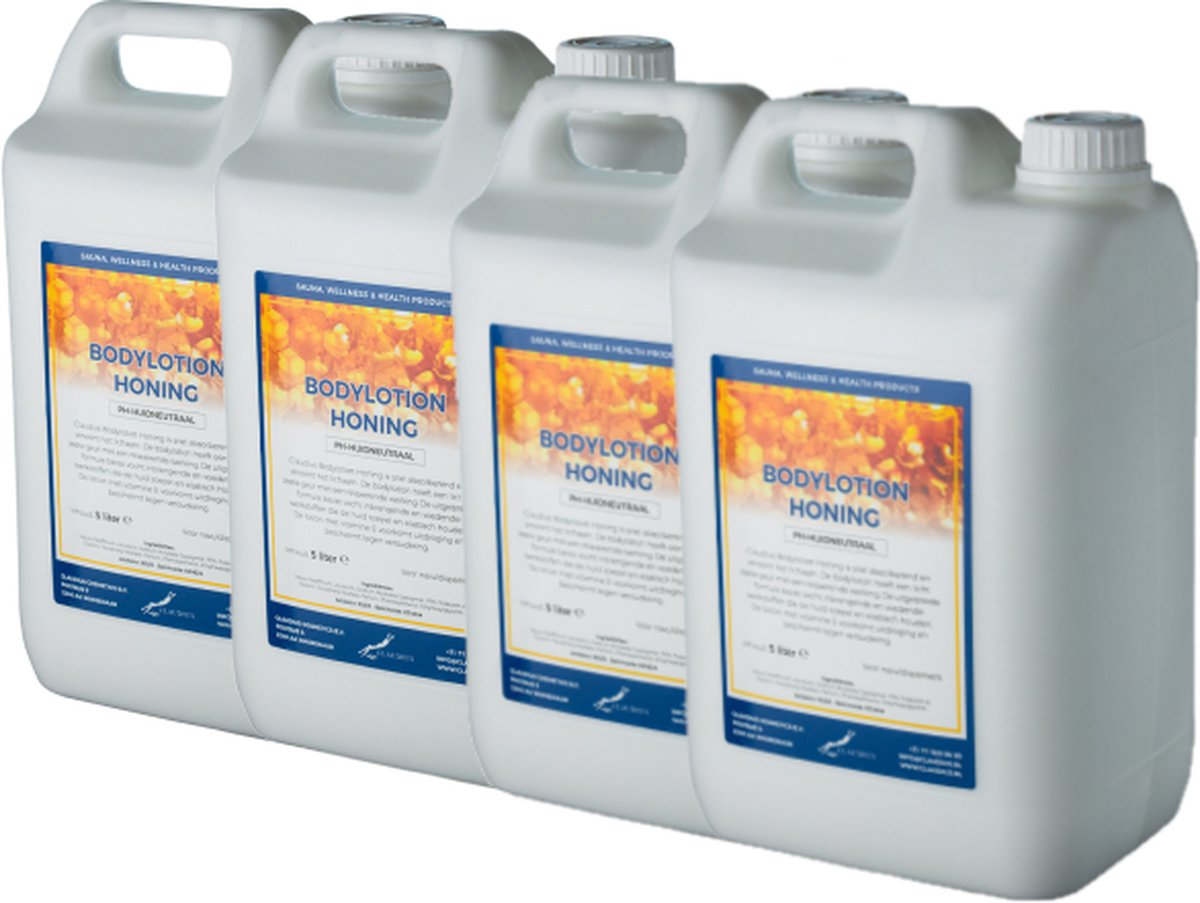Bodylotion Honing 5 Liter - set van 4 stuks - navulling - Voordeelverpakking