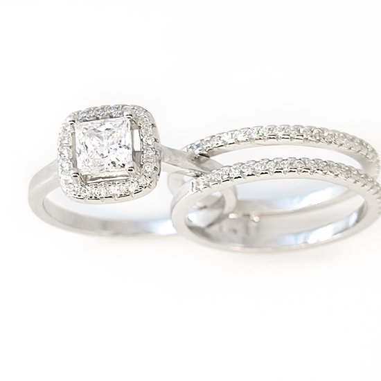 JewelryPalace Liefdeshart 3ct Zirkonia Solitaire Ring Dames Verlovingsringen Zilver 925 Belofte Ring voor Vrouwen, Trouwring Trouwring Gesimuleerde Diamant Inzetring Band, Ringset Sieraden 49