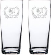 Gegraveerde set bierfluitjes 19cl Gefeliciteerd 50 jaar getrouwd