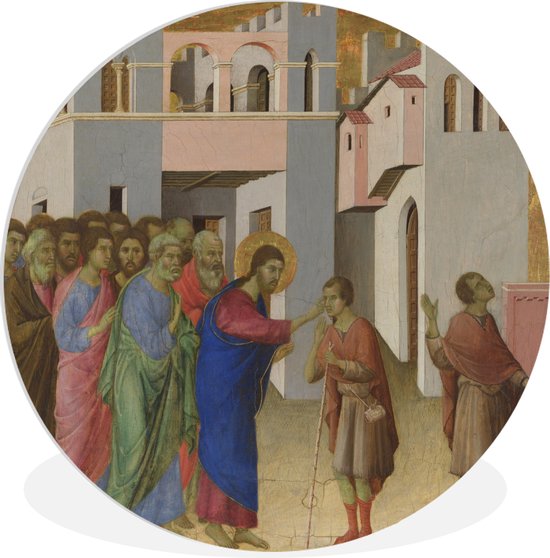 WallCircle - Wandcirkel ⌀ 90 - Jesus opens the eyes of a man born blind - Schilderij van Duccio - Ronde schilderijen woonkamer - Wandbord rond - Muurdecoratie cirkel - Kamer decoratie binnen - Wanddecoratie muurcirkel - Woonaccessoires