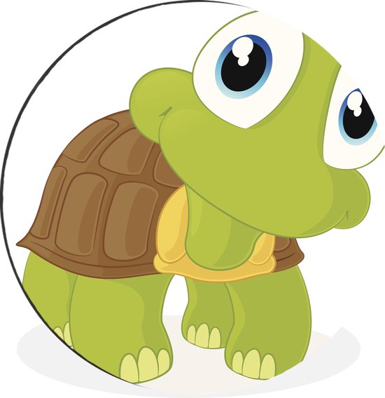 WallCircle - Wandcirkel - Muurcirkel - Illustratie van een groene schildpad die naar voren kijkt - Aluminium - Dibond - ⌀ 60 cm - Binnen en Buiten