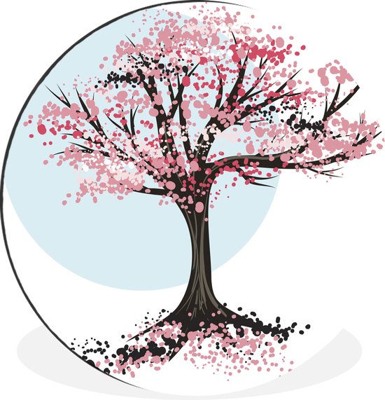WallCircle - Wandcirkel - Muurcirkel - Een illustratie van een schetsmatige kleine boom op een kleurrijke achtergrond - Aluminium - Dibond - ⌀ 60 cm - Binnen en Buiten
