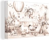 Canvas - Kinderen - Kinderkamer - Alpaca - Ballon - Vogel - Auto - Kinder schilderij - Schilderijen kinderkamer - 150x100 cm