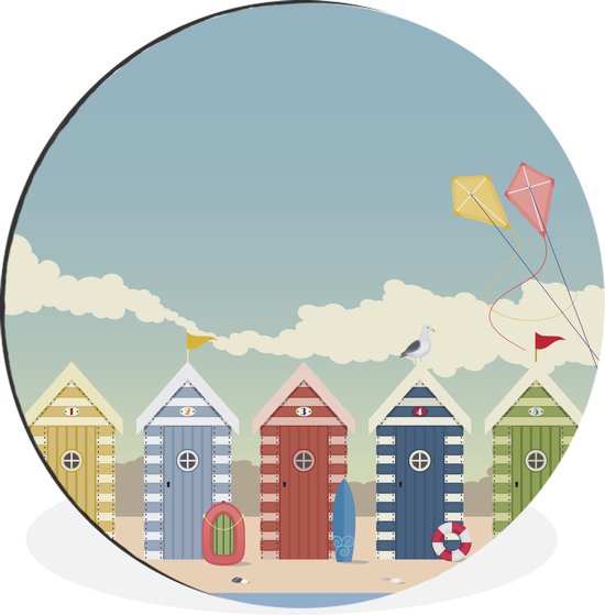 Une illustration de maisons de plage colorées Cercle mural aluminium ⌀ 60 cm / Mer et plage - impression photo sur cercle mural / cercle vivant / cercle de jardin (décoration murale)