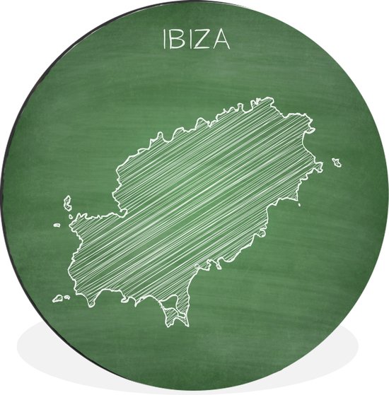 WallCircle - Wandcirkel - Muurcirkel - Een illustratie van een kaart van Ibiza op een krijtbord - Aluminium - Dibond - ⌀ 30 cm - Binnen en Buiten
