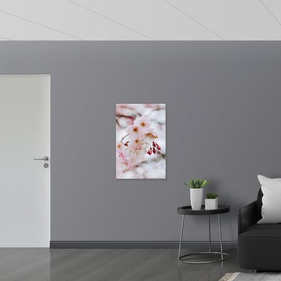 WallClassics - Toile - Brindille Fleur Rose Clair - 60x90 cm Tableau sur Toile (Décoration murale sur Toile)