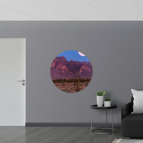 WallClassics - Cercle mural en Dibond - Lune sur les Montagnes en zone Droog - Photo 100 x 100 cm sur cercle mural en aluminium (avec système de suspension)