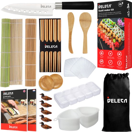 Deleca 24-delige Sushi Maker Kit - Traditionele Set Zonder Bazooka - Incl. Bamboe Stokjes en Accessoires - XL