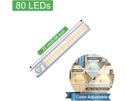 TLVX Led lamp beweging sensor | Draadloos | Accu lamp | USB Oplaadbaar | Dimbaar | Light Motion Sensor | 22 CM | 80 leds | Nacht Lamp LED | Warm White | Cold White | Magneet strip | Kastverlichting | Zaklamp