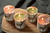 Candles by Milanne, Kerst-Rendier Kaarsen set in glas - BEKIJK VIDEO - Set van 4 stuks - BEKIJK VIDEO