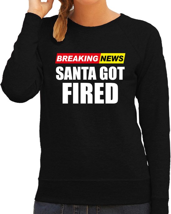Bellatio Decorations foute humor Kersttrui breaking news fired Kerst – sweater – zwart – dames M