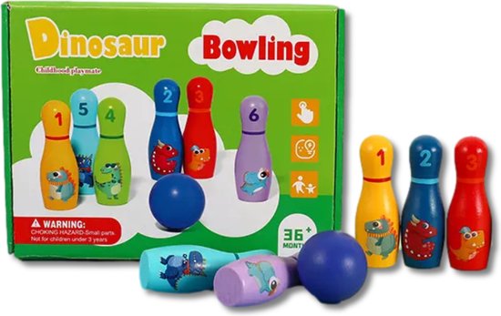 Dinosaurus Bowling Set Enfants - Mini jeu de bowling en bois pour tout-petits - Houten Speelgoed - Jouets Dinosaurus