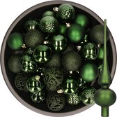 Decoris Kerstballen - 37x stuks - 6 cm - donkergroen - kunststof - incl. glazen piek mat