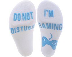 Winkrs - Game Sokken - Witte Sokken met Blauwe tekst op de zolen - 'Do not disturb I'm gaming' - maat 37-42