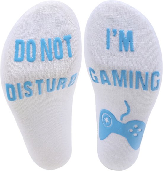 Winkrs - Game Sokken - Witte Sokken met Blauwe tekst op de zolen - 'Do not disturb I'm gaming' - maat 37-42
