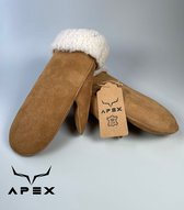 Apex Gloves Leren Suede Dames Handschoenen - Premium kwaliteit %100 Schapenleer - Cognac - Winter - Extra warm - Maat S