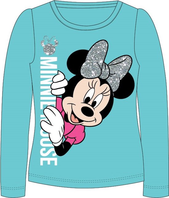 Minnie Mouse longsleeve shirt met glitterstrik licht blauw maat 116