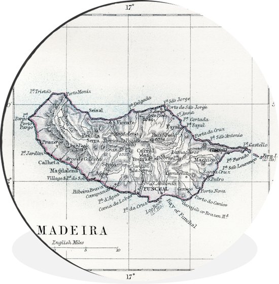 WallCircle - Wandcirkel - Muurcirkel - Oude vintage illustratie van Madeira - Aluminium - Dibond - ⌀ 140 cm - Binnen en Buiten