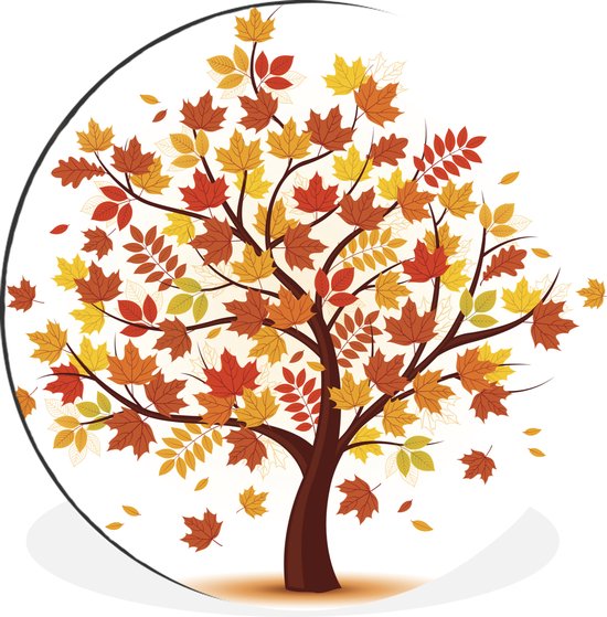 Wandcirkel - Aluminium - Een vector illustratie van een kleurrijke herfstboom - ⌀