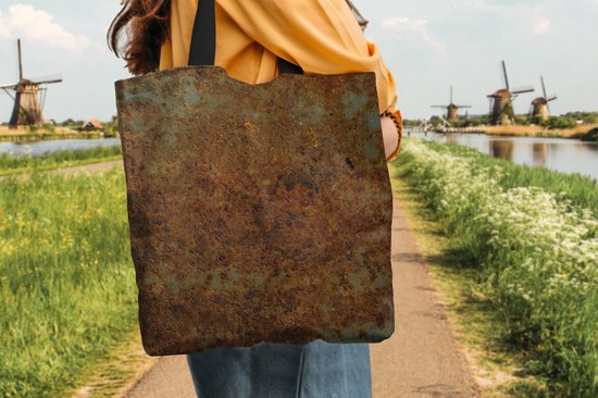 MuchoWow® Schoudertas - Strandtas - Big Shopper - Boodschappentas - Platen - Turquoise - Roest - 40x40 cm - Katoenen tas