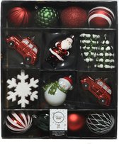 50x stuks kersthangers/kerstballen rood/wit/groen - Onbreekbare plastic kerstboomversiering kerstornamenten