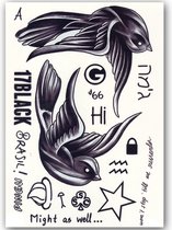 Temporary Tattoo Vogel (A5 formaat) [Neptattoo - Tijdelijke tatoeage - Nep Fake Tattoos - Water overdraagbare festival sticker henna outfit tattoo - Glitter tattoo - Volwassenen Kinderen Jongen Meisje]