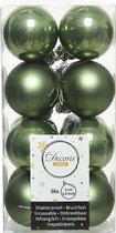 16x stuks kunststof kerstballen mos groen 4 cm - Mat/glans - Onbreekbare plastic kerstballen
