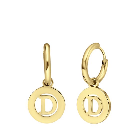 Lucardi Dames Goldplated oorbellen met letter - D - Oorbellen - Cadeau - Staal - Goudkleurig
