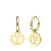 Lucardi Dames Goldplated oorbellen met letter - V - Oorbellen - Cadeau - Staal - Goudkleurig